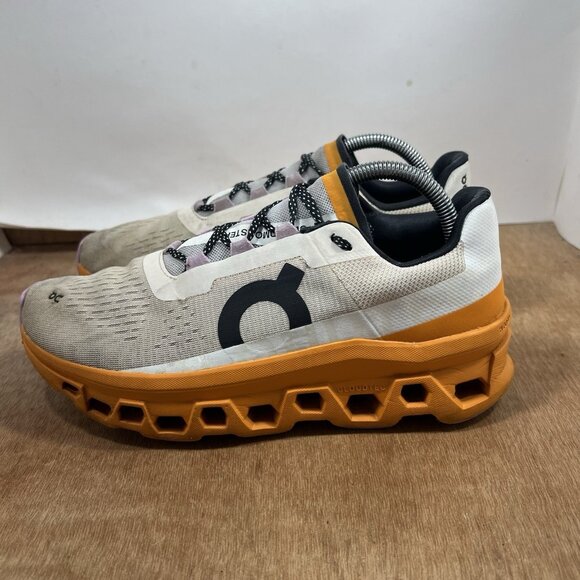 On Running Athletic Shoes in Cream and Orange - Picture 3 of 11